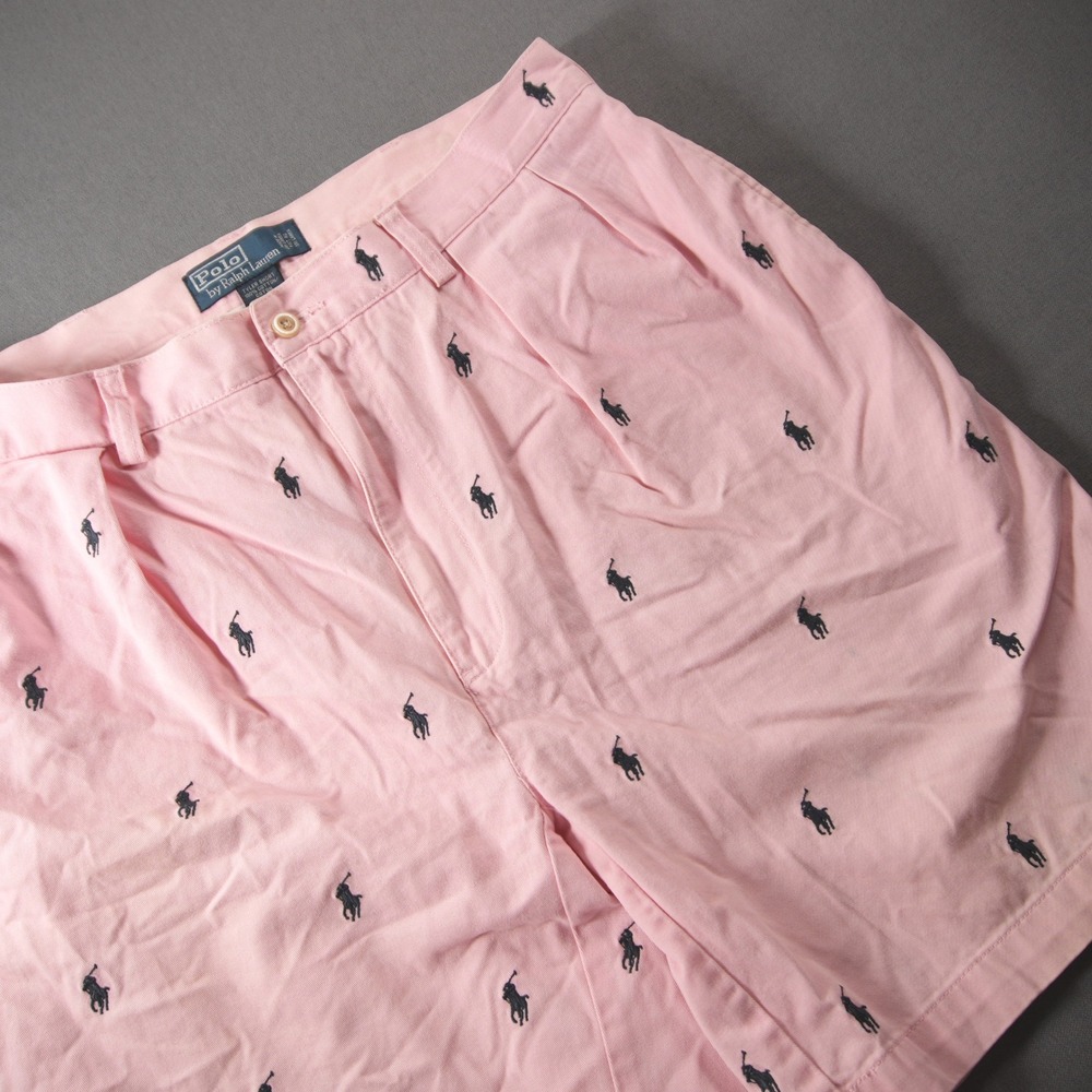 Polo Ralph Lauren Tyler All Over Pony Embroidered Men Shorts 36 Pink Prep Ivy